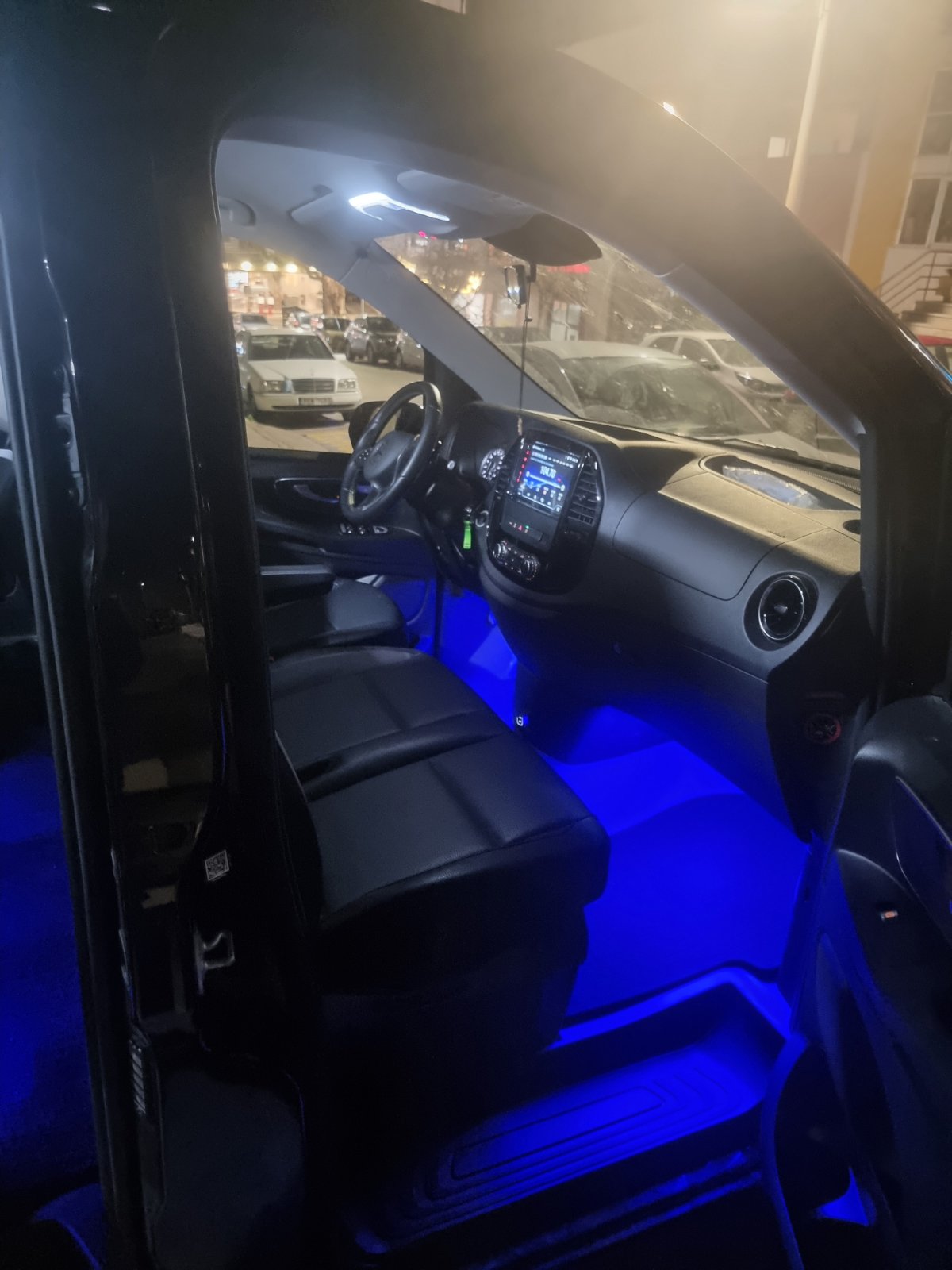 Front cabin of the chauffeur vehicle at night